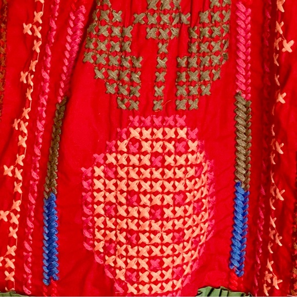 FARM Rio Color Blocking Pineapple Embroidered Tiered Mini Dress Red Size M - Picture 12 of 15